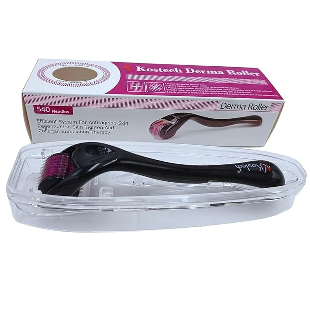 Wukusy 540 Micro Needle Derma Roller for skin care routine, featuring fine titanium micro needles for facial rejuvenation.