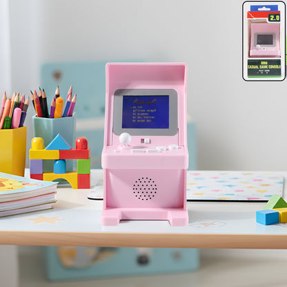 Wukusy mini retro arcade gaming console with 120 built-in classic games, featuring colorful buttons and vintage design.