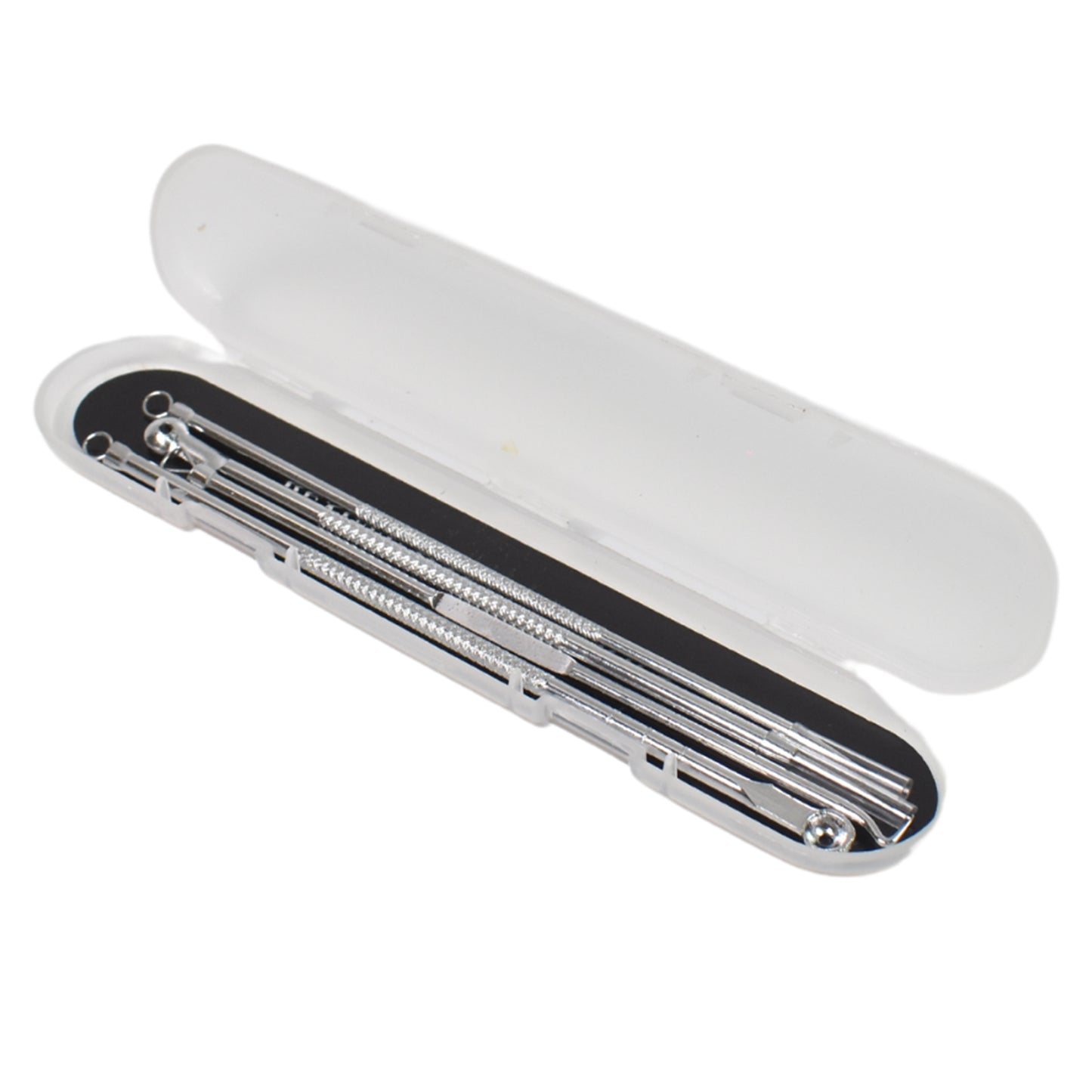 Wukusy 4-in-1 stainless steel blackhead remover and pimple extractor tool with multiple tips for skin pore cleaning.