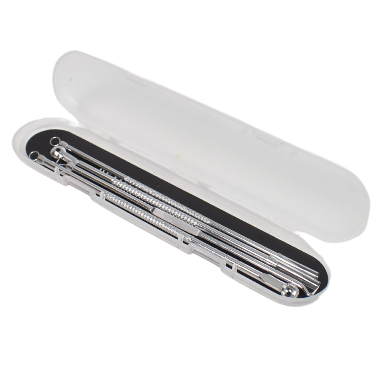 Wukusy 4-in-1 stainless steel blackhead remover and pimple extractor tool with multiple tips for skin pore cleaning.