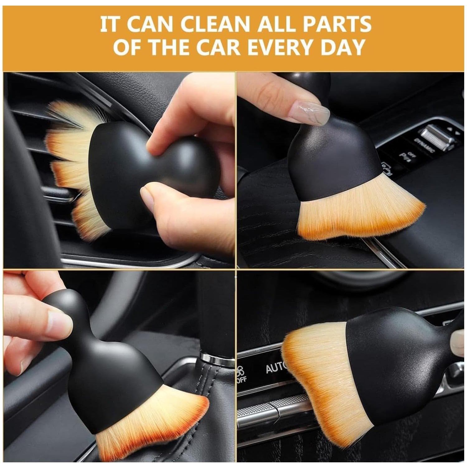Wukusy car cleaning kit includes a long retractable duster, soft interior brush, AC vent cleaner, and microfiber cloth.