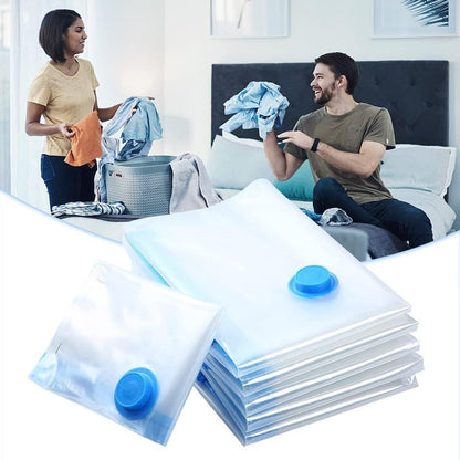Wukusy vacuum storage bags with suction pump and shirt clips, large capacity compression bags for travel clothes, blankets, and pillows