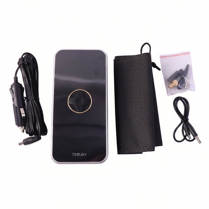 Wukusy portable electric car tyre air pump with rechargeable wireless inflator, compact and easy to use for inflating vehicle tyres.