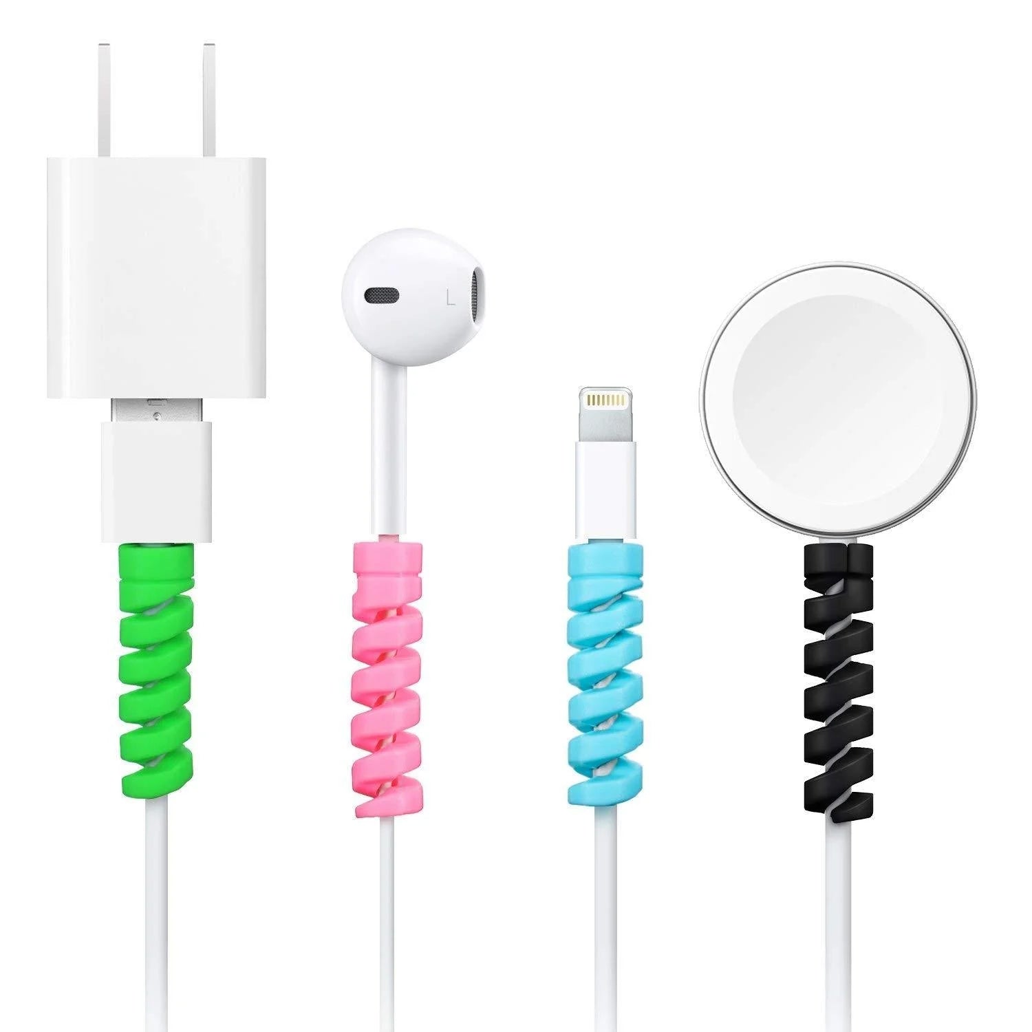 Wukusy spiral charger cable protector and data cable saver for universal earphone and charging cords, pack of 10