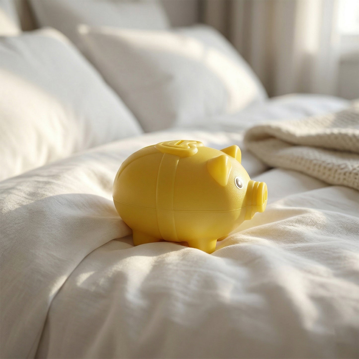 Small Wukusy piggy money bank coin saving box, compact design for saving coins and small valuables.