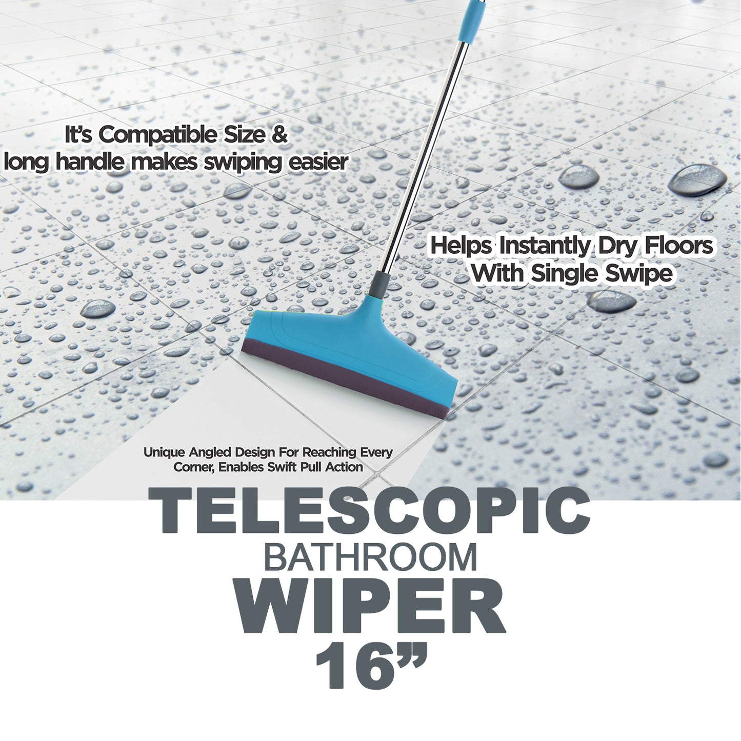 Wukusy 8709a adjustable stainless steel bathroom floor wiper rod with handle for cleaning and drying floors