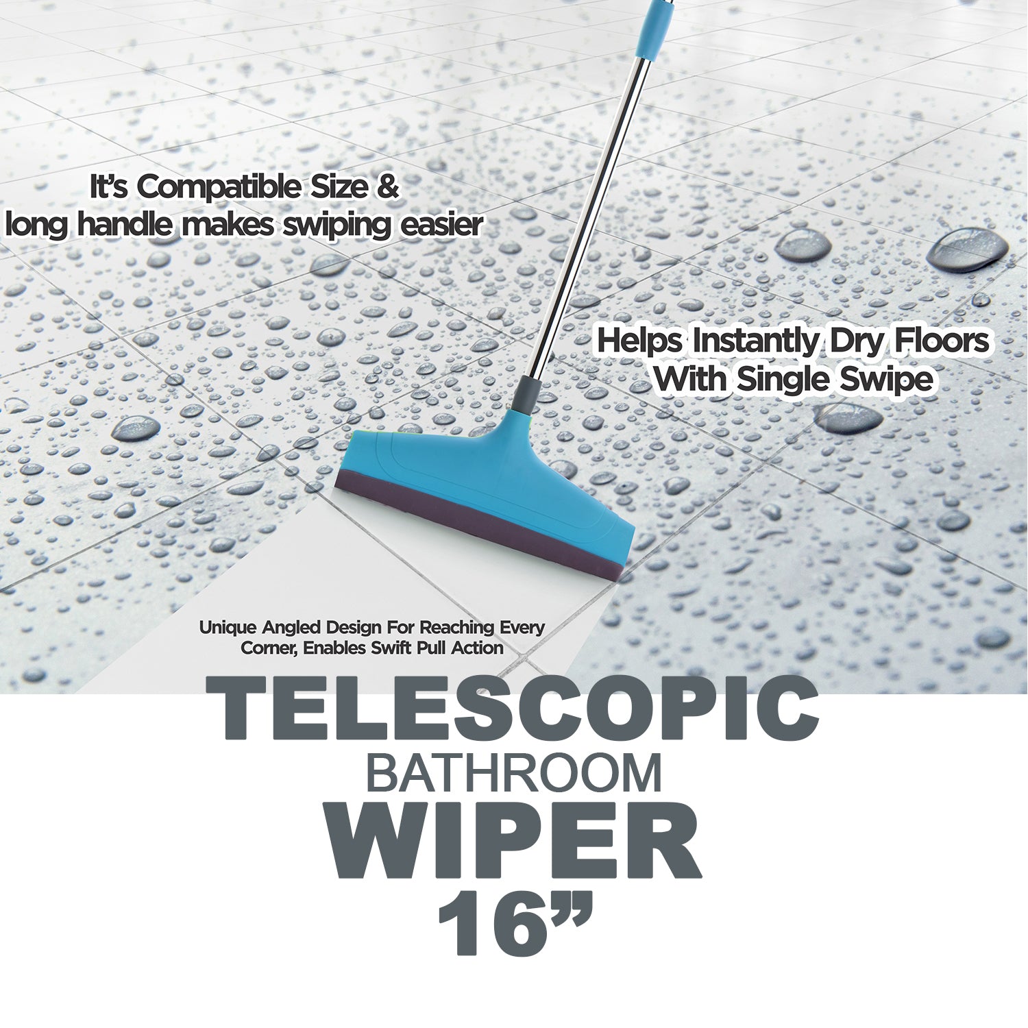 Wukusy 8709a adjustable stainless steel bathroom floor wiper rod with handle for cleaning and drying floors