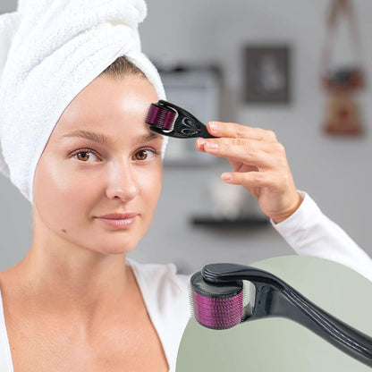 Wukusy 540 Micro Needle Derma Roller for skin care routine, with fine stainless steel needles for facial rejuvenation.