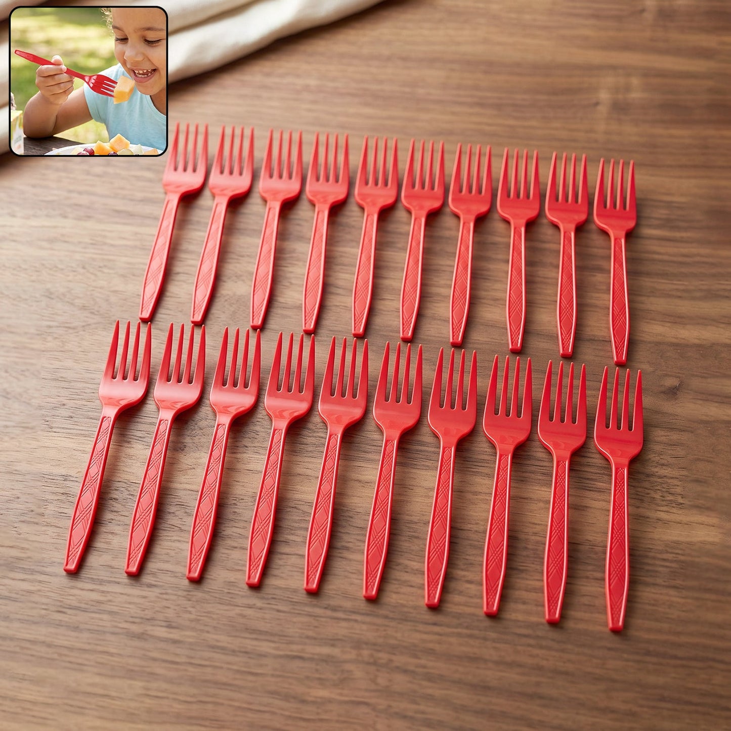 Set of 20 durable Wukusy reusable plastic dinner forks, unbreakable and suitable for everyday use, shown in the product image.