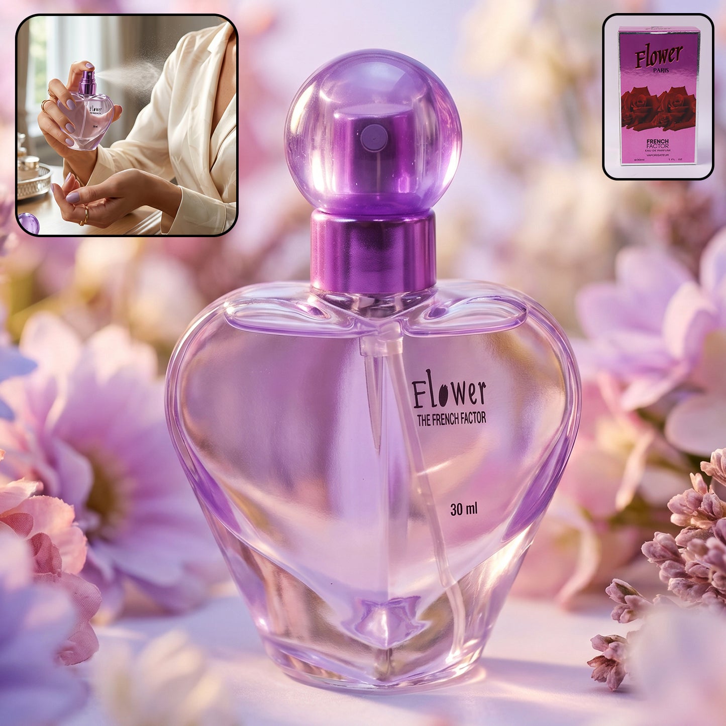 Wukusy Flower Paris Heart-shaped Eau De Perfume bottle, 30ml, with floral design and elegant packaging.