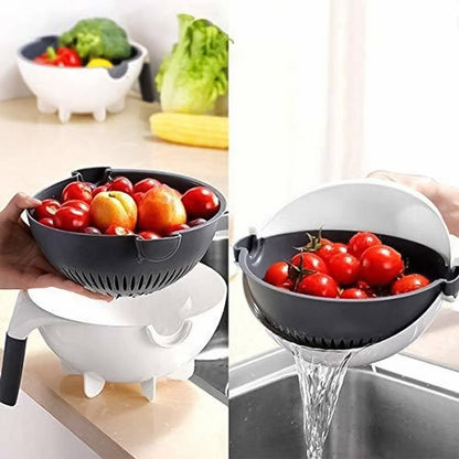Wukusy 9-in-1 multifunctional vegetable chopper with various blades and containers for easy kitchen prep.