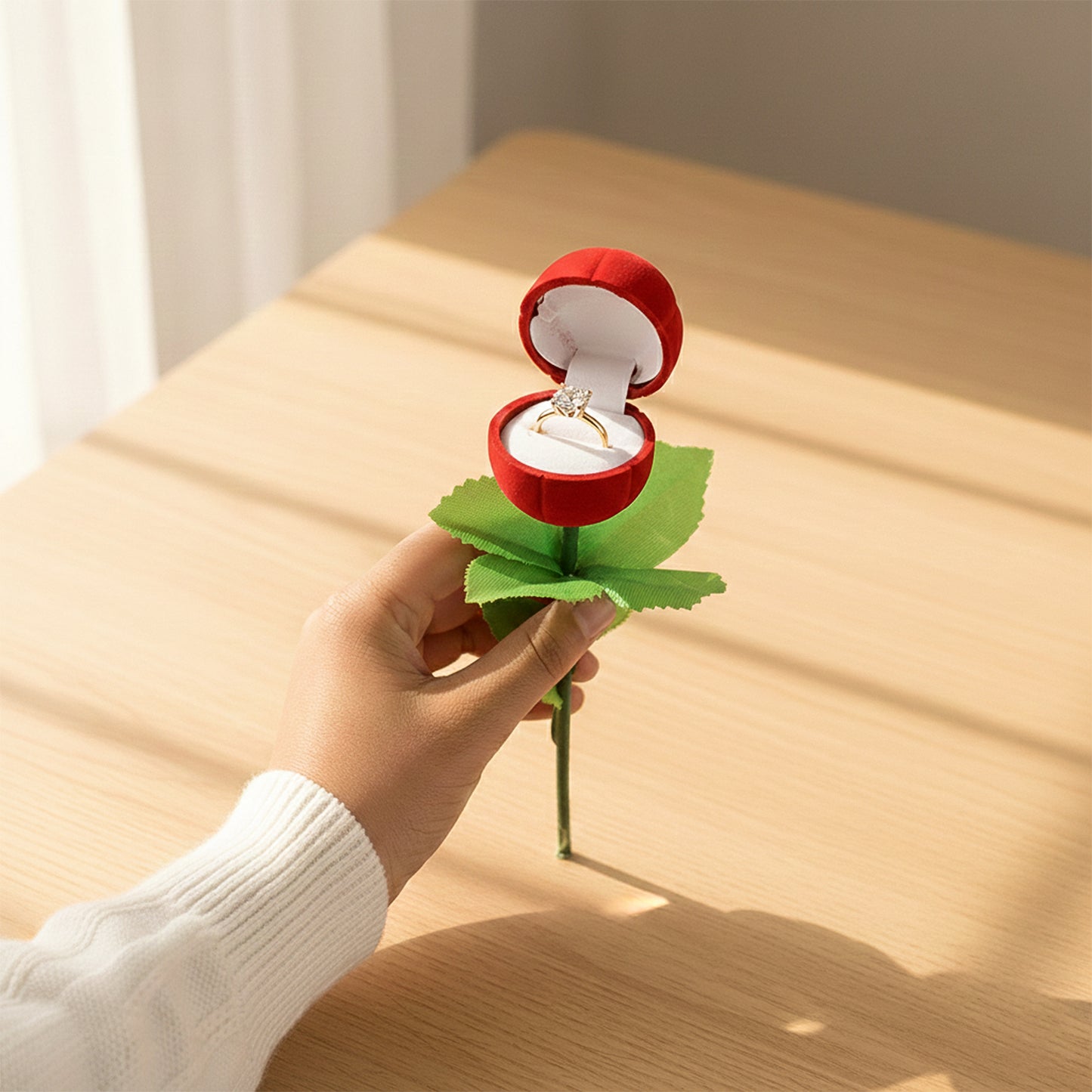 Wukusy romantic artificial rose ring box set with two flower-shaped jewelry containers, perfect for special occasions