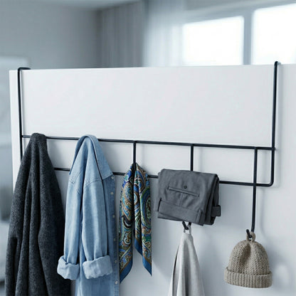 Wukusy premium over-the-door metal hook rack with five hooks for hanging coats, bags, and accessories.
