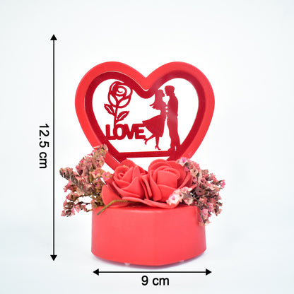 Heart-shaped love couple decorative showpiece with rose base, Wukusy home decor sculpture for romantic display.