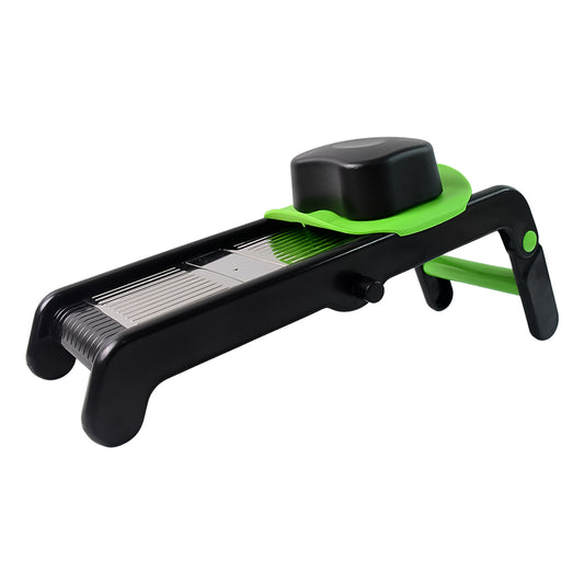 Wukusy Supermom Supreme adjustable slicer with stainless steel blades for precise vegetable and fruit slicing.