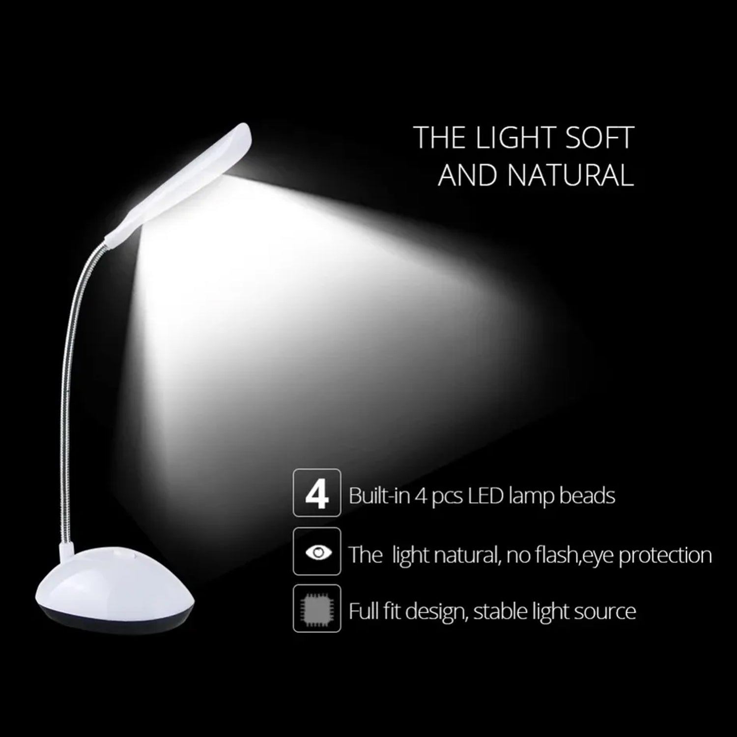 Wukusy portable LED desk lamp with flexible neck, button control, eye-caring light, ideal for reading and relaxation.
