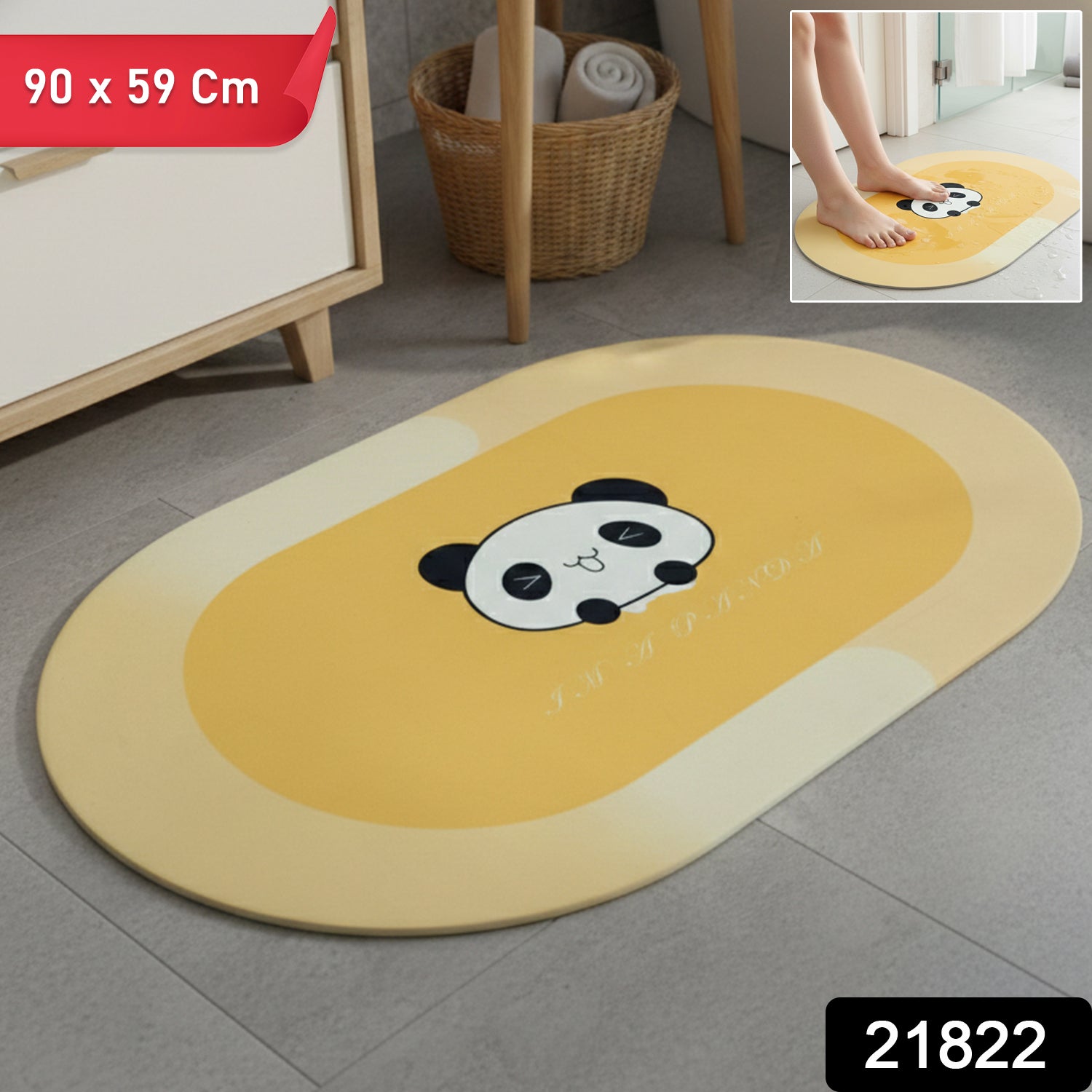 Wukusy cartoon panda printed bathroom floor mat, anti-slip design, 90x59 cm, soft and absorbent for bathroom safety and comfort