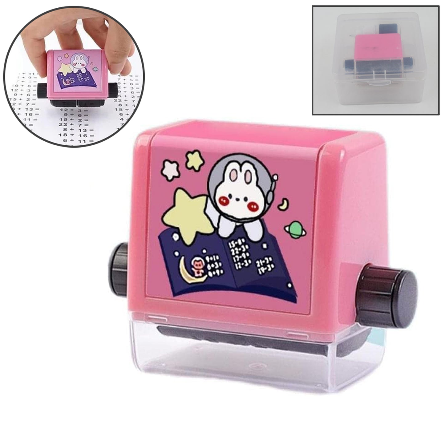 Wukusy 4045 Roller Digital Teaching Stamp for addition and subtraction math practice, showing numerical stamps and colorful design