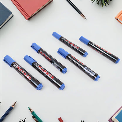 Set of 12 Wukusy premium permanent blue marker pens for office use, with vibrant ink and sturdy chisel tips.