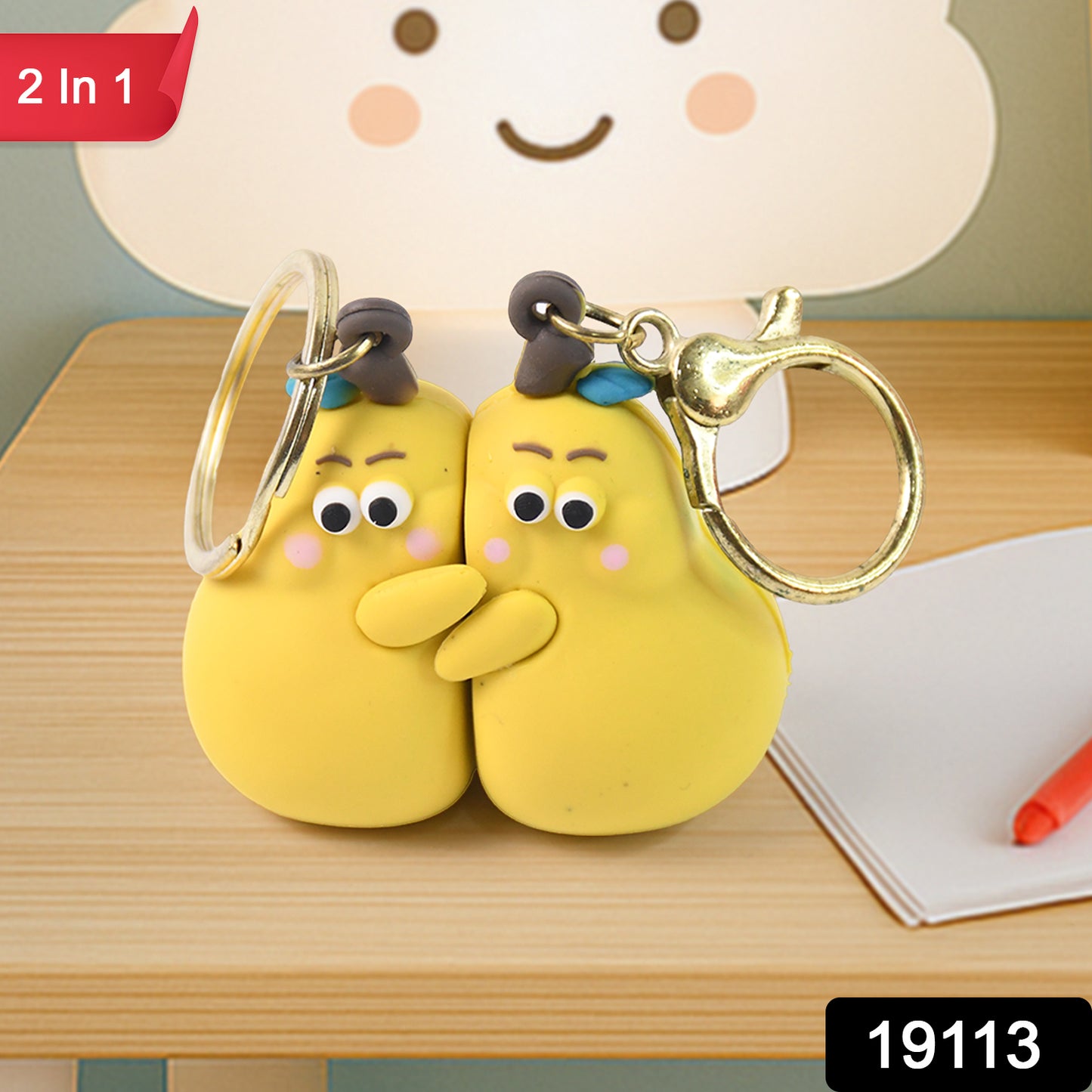 Cute cartoon couple keychain toy by Wukusy featuring colorful, playful characters perfect for key or bag decoration.