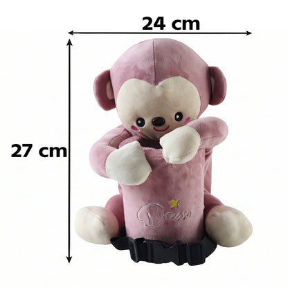 Wukusy plush monkey car trash can and tissue box holder, cute dustbin organizer with soft plush fabric for vehicle use