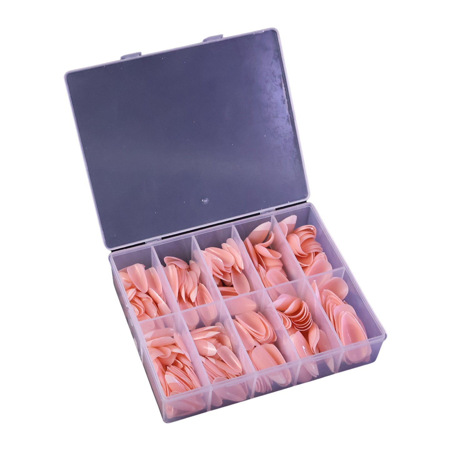 Wukusy artificial nail tips set for salon-style manicure at home, showcasing clear, natural-looking nail extensions on a white background.