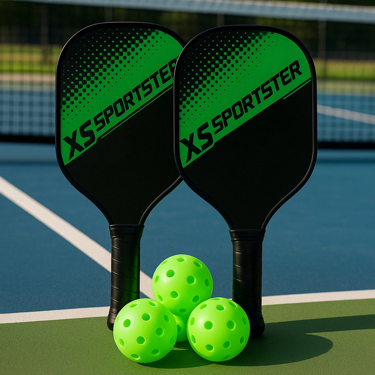 Wukusy professional outdoor pickleball paddle and ball set, featuring a lightweight paddle and standard pickleball on a court surface