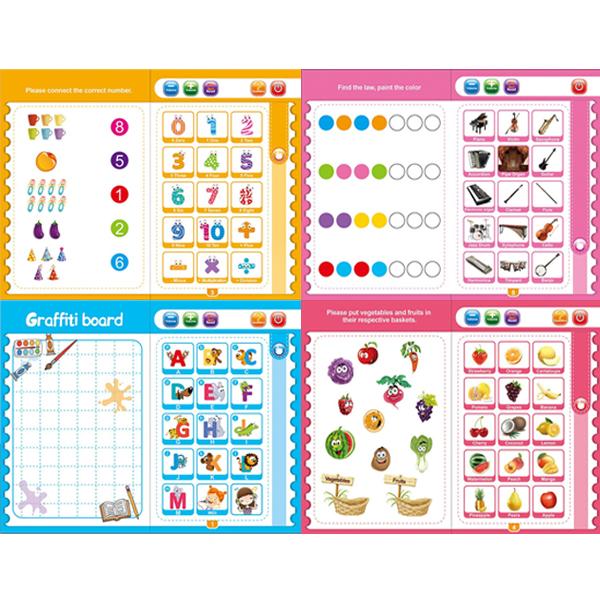 Wukusy musical learning study toy book with numbers and letters for kids, featuring colorful educational pages and illustrations