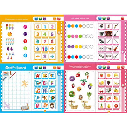 Wukusy musical learning study toy book with numbers and letters for kids, featuring colorful educational pages and illustrations