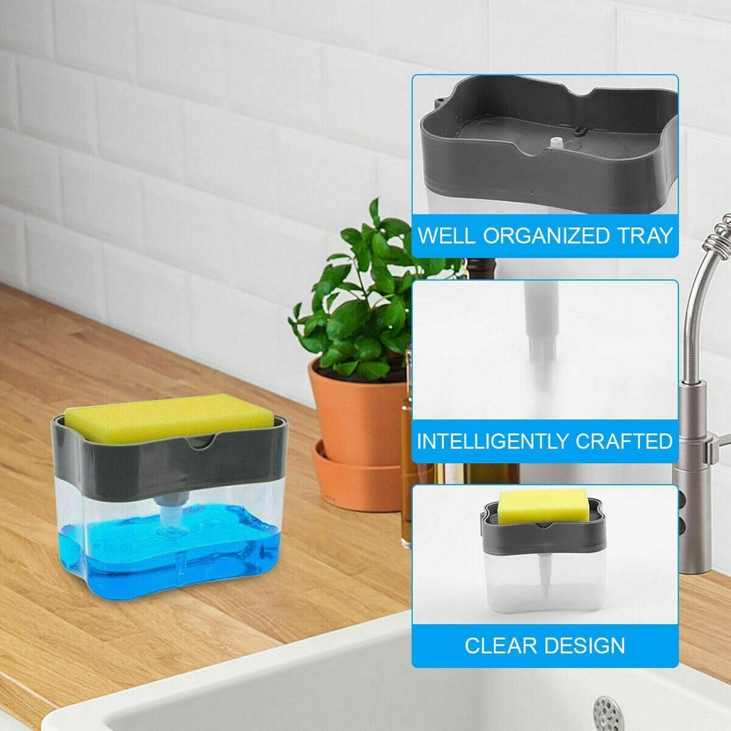 Wukusy 2-in-1 soap dispenser for dishwasher liquid with pump, sleek home improvement tool for efficient liquid dispensing.