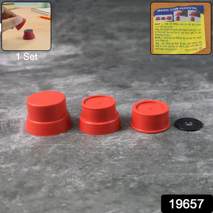 Wukusy Magic Coin Pedestal toy set with colorful illusion trick for kids, featuring a small pedestal and playing coins.