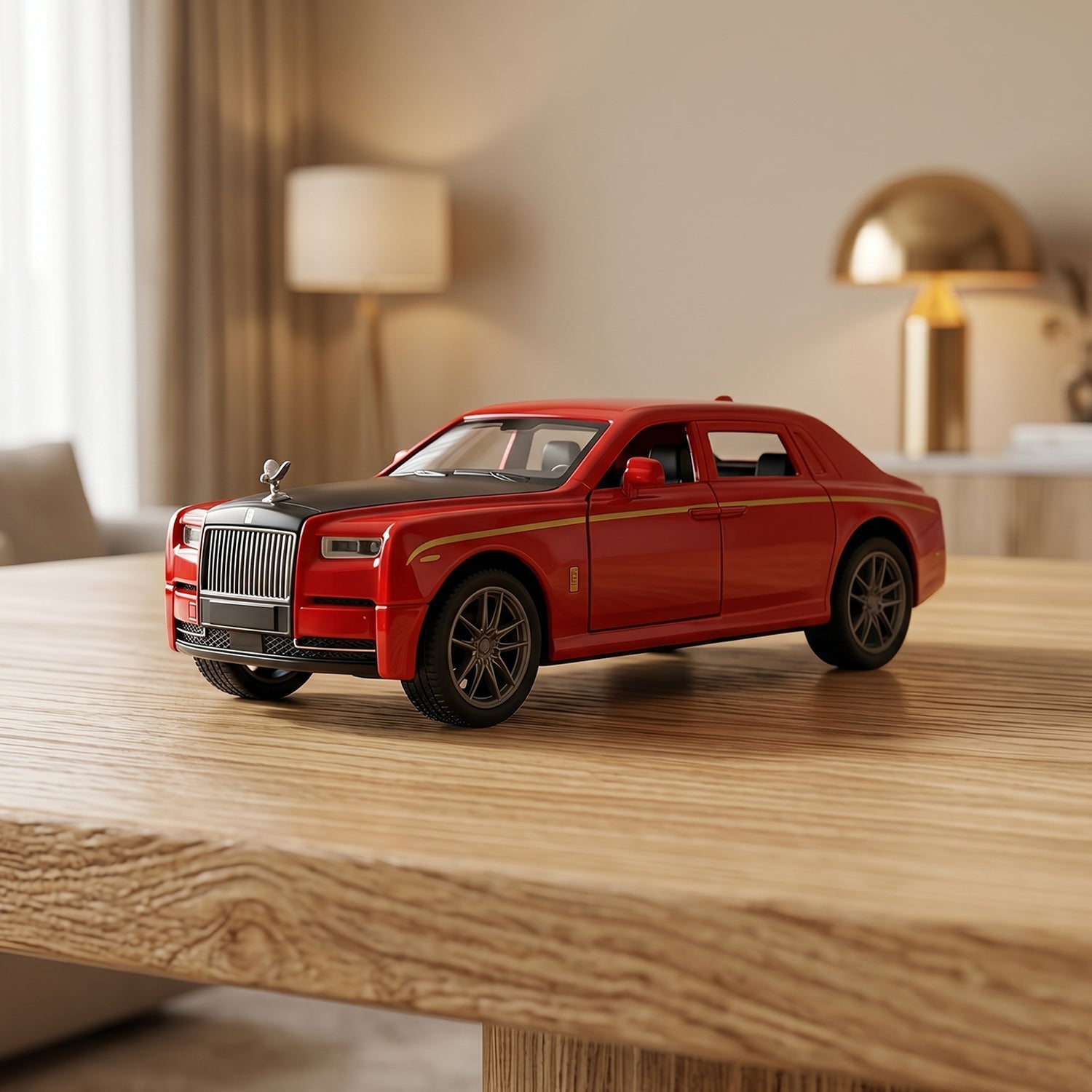 Die-cast metal Wukusy luxury sedan toy car with openable doors, detailed model with realistic features, displayed on a flat surface.