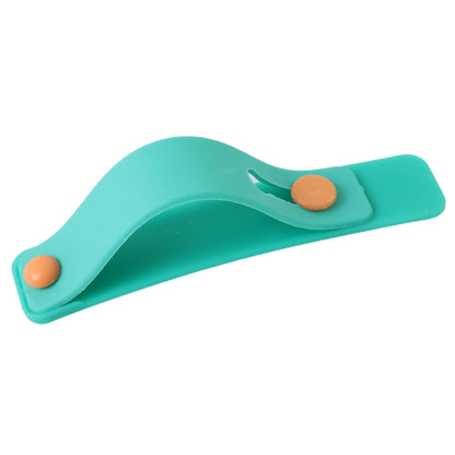 Teal green silicone phone loop finger holder with strap for secure grip on smartphones, by Wukusy.