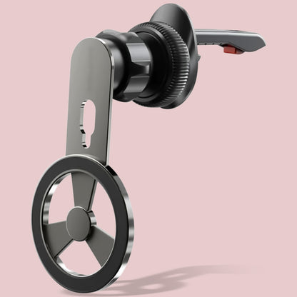 Wukusy 360 rotatable foldable air vent magnetic phone holder attached to a car air vent, holding a smartphone securely.