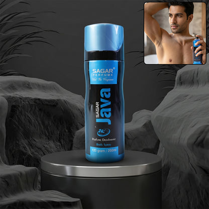 Wukusy Sagar Java perfume body spray deodorant for men in 200ml bottle, featuring a sleek design and fresh scent.