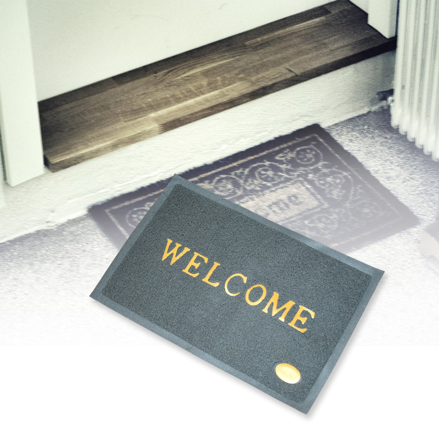 Wukusy 8822 outdoor welcome door mat with anti-slip, waterproof, heavy-duty design, 23x15 inches, for home entrance or indoor entryway.