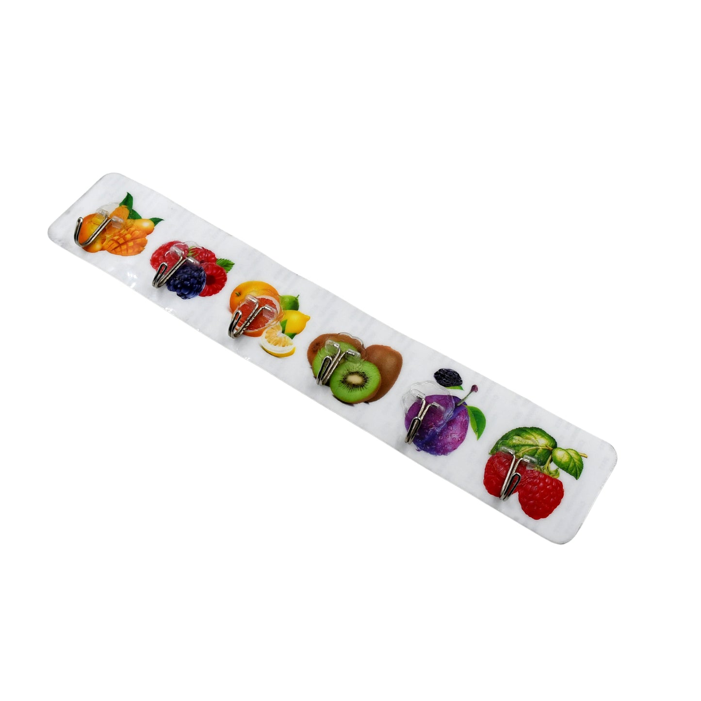 Six transparent Wukusy adhesive wall hooks mounted on a wall, ideal for home and office organization.