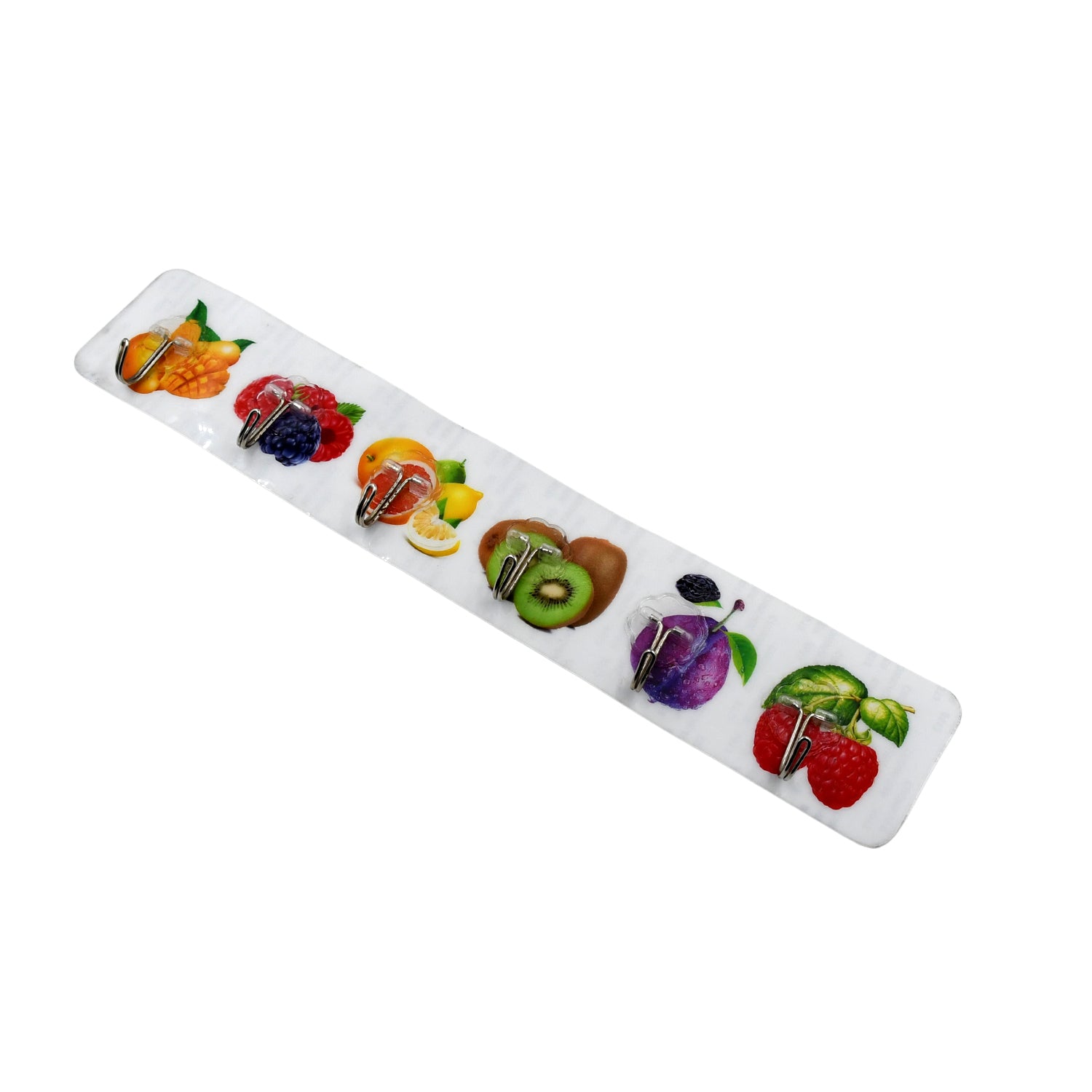 Six transparent Wukusy adhesive wall hooks mounted on a wall, ideal for home and office organization.