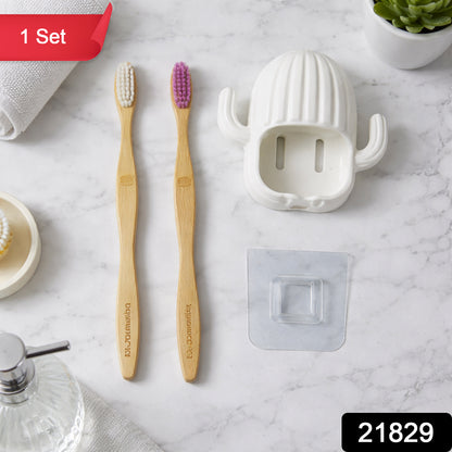 Wukusy premium wall-mounted toothbrush holder set with multiple compartments and sleek design, mounted on a bathroom wall.