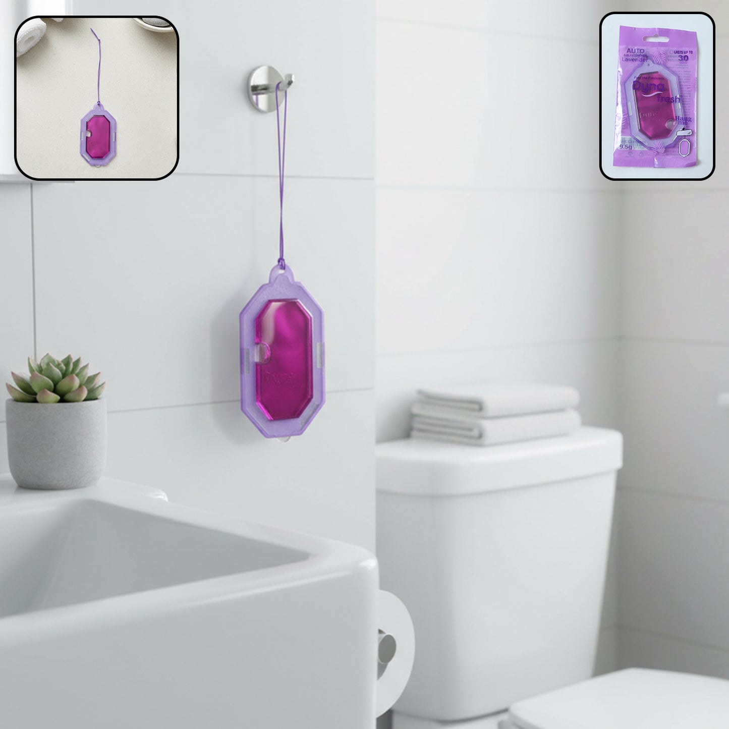 Wukusy lavender gel hanging bathroom air freshener, 9.5g, with a transparent string for bathroom odor control