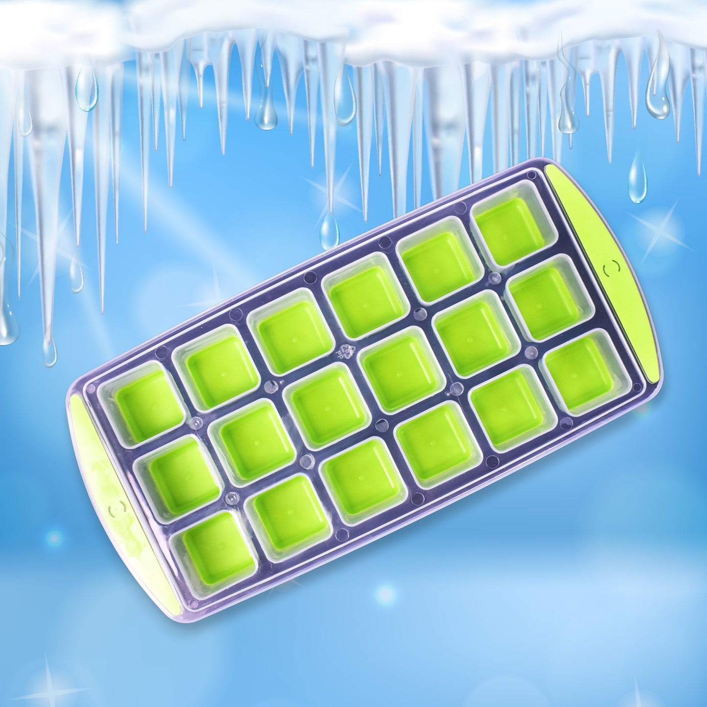 Wukusy 18-cavity silicone ice cube tray with easy-release flexible bottom, stackable, BPA-free food-grade freezer ice tray