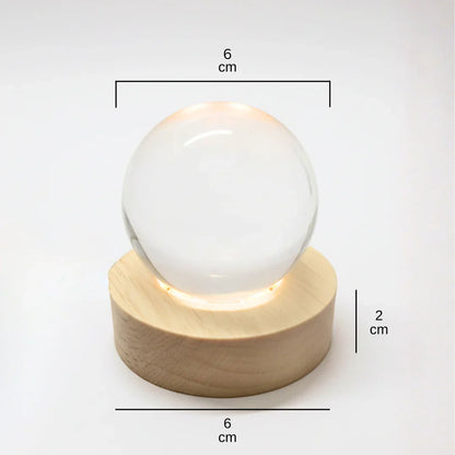 3D crystal Lakshmi ball LED night lamp with wooden base by Wukusy, showcasing intricate crystal design and warm lighting.