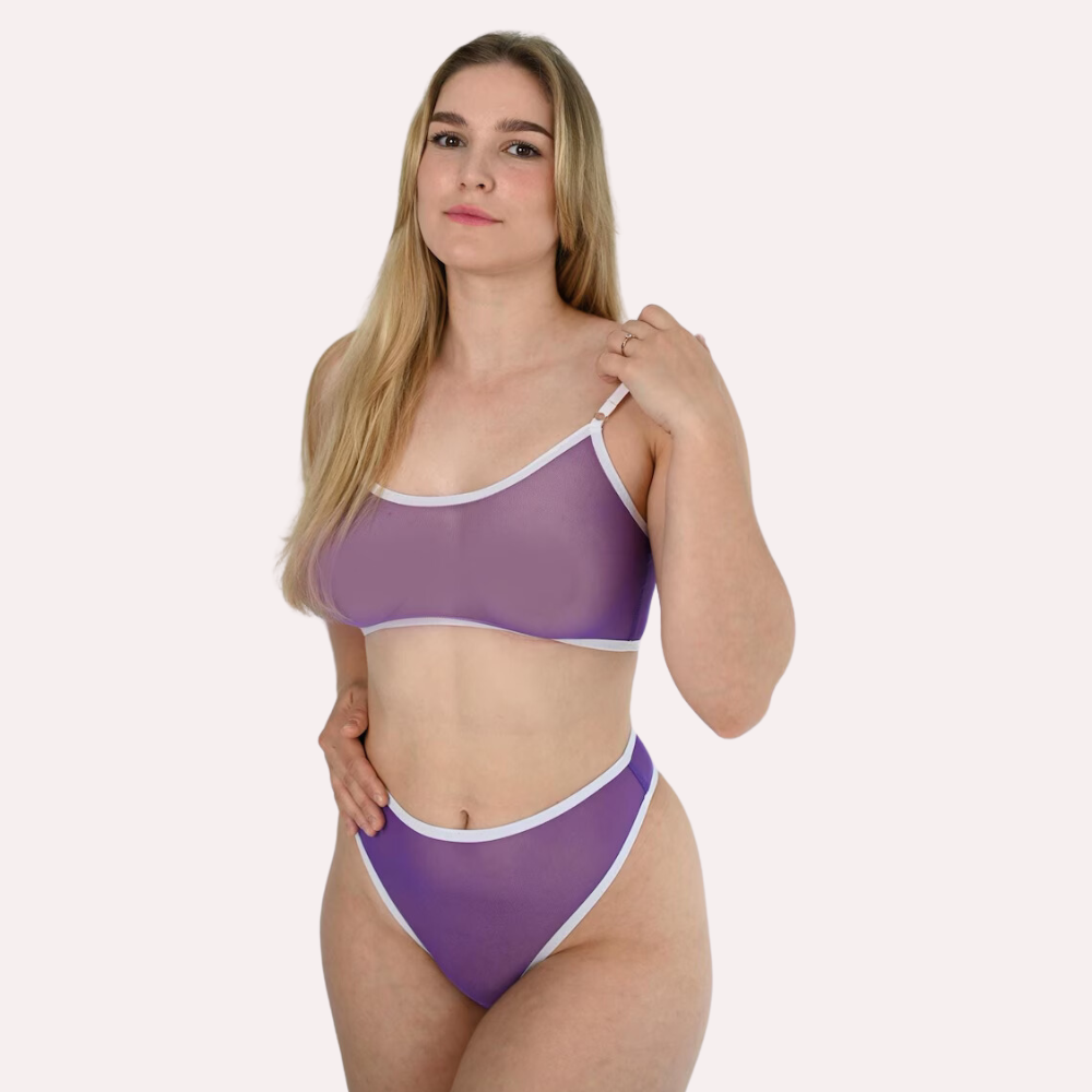 Clear Elegance transparent bra and thong set by Snazzyway, featuring delicate sheer fabric and minimalistic design.