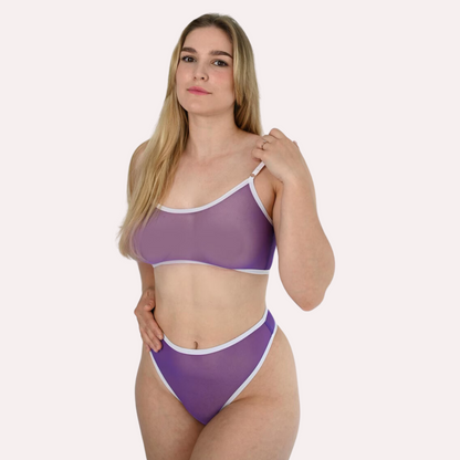 Clear Elegance transparent bra and thong set by Snazzyway, featuring delicate sheer fabric and minimalistic design.