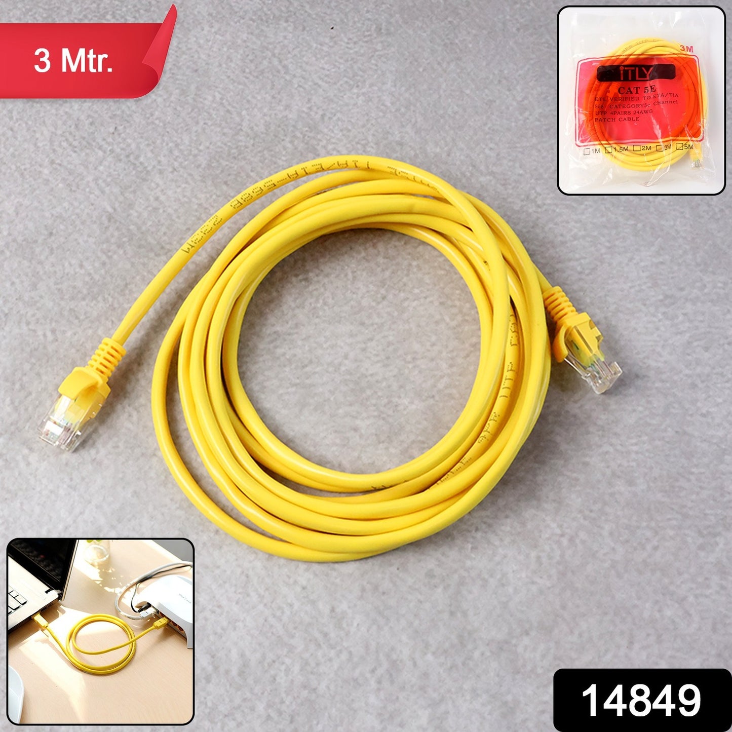 Wukusy high-speed Cat 5e Ethernet LAN network cable, 3 meters long, with RJ45 connectors for fast internet connectivity.