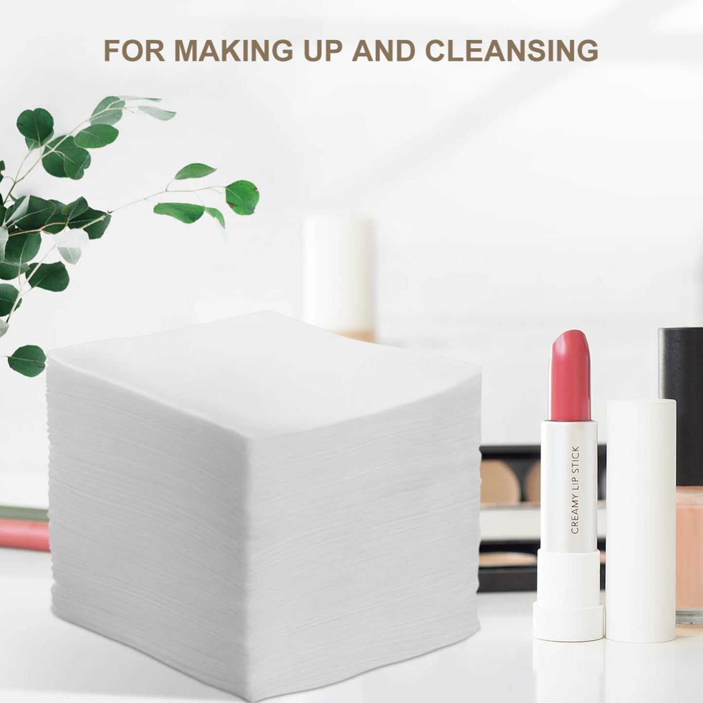Soft facial tissue paper napkins set by Wukusy, 50 pieces, shown in a neatly stacked, white, tissue paper with a smooth texture.