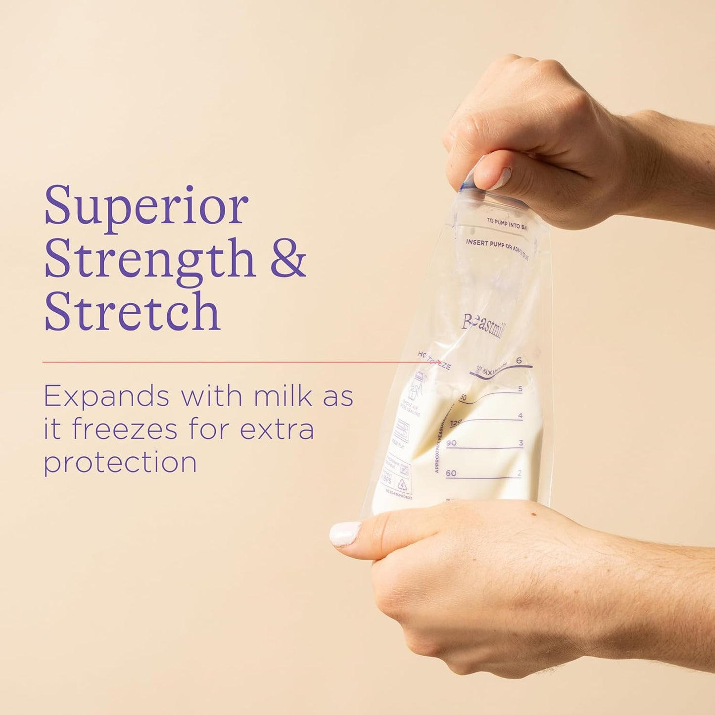 Wukusy breastmilk storage bag with double zipper seal, transparent bag for storing expressed milk in home and kitchen use.