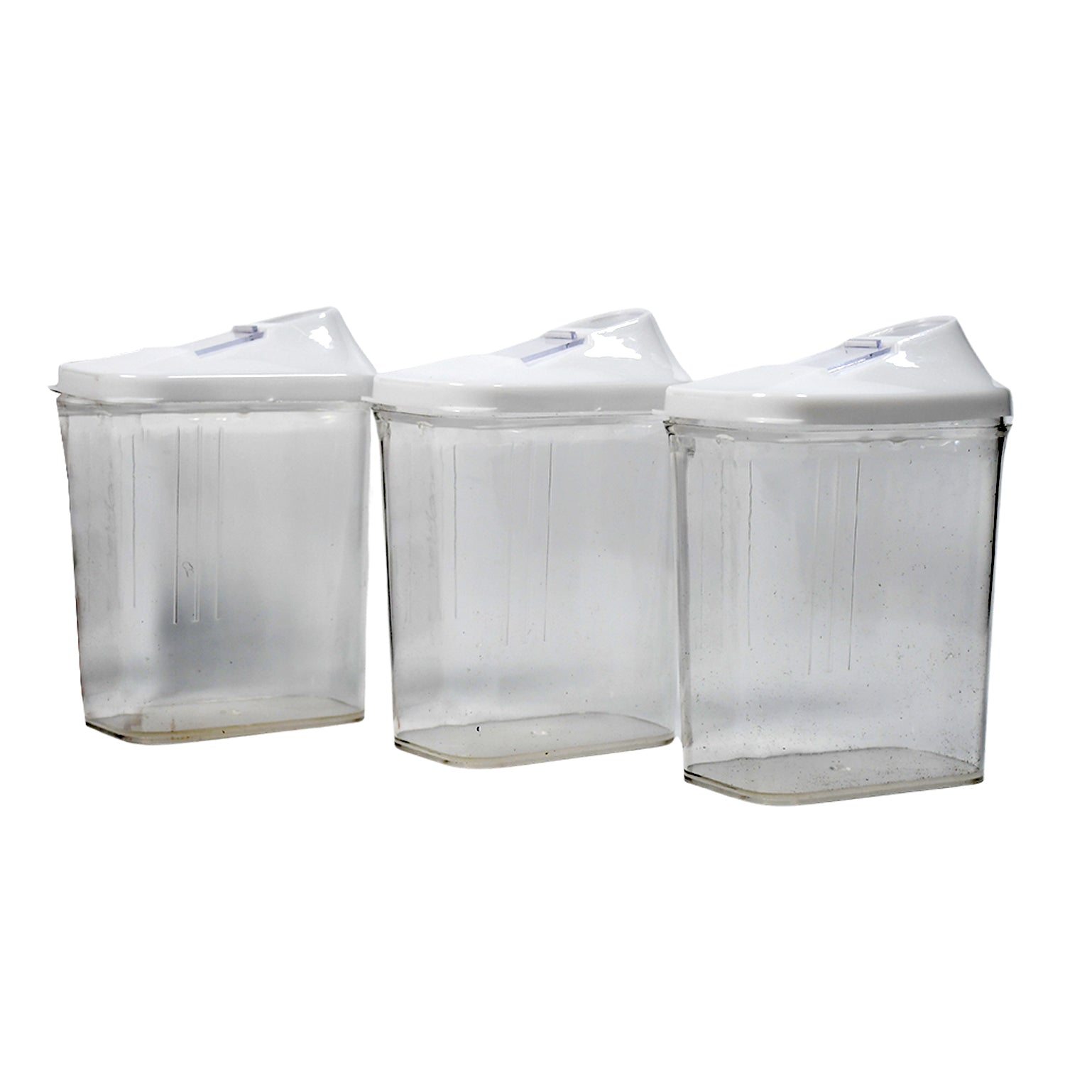 Wukusy 3-piece transparent kitchen storage jars set with airtight lids for organizing pantry and kitchen essentials.