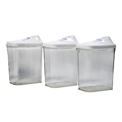 Wukusy 3-piece transparent kitchen storage jars set with airtight lids for organizing pantry and kitchen essentials.