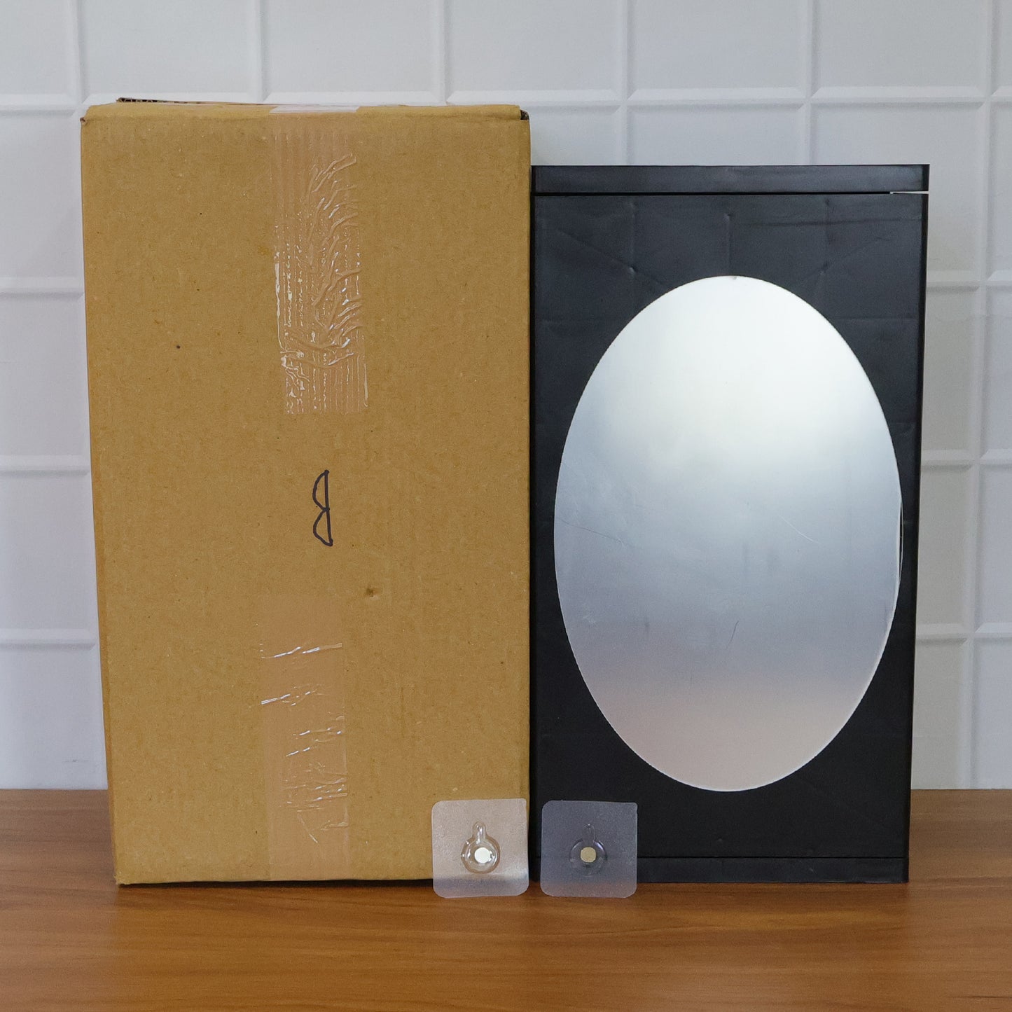 Wall mounted black rotating storage cabinet organizer by Wukusy, showing a compact 22x42 cm design with multiple shelves.